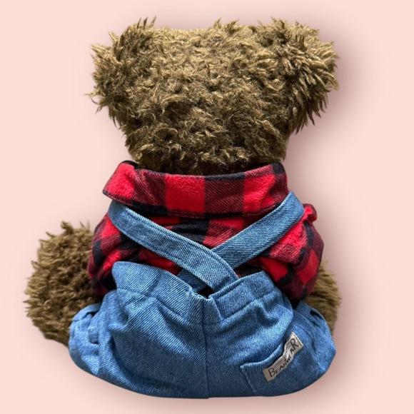 Boyds Bears Plush Brown Bear Flannel Shirt Denim Overalls Farm Lumberjack 15" - Picture 2 of 6